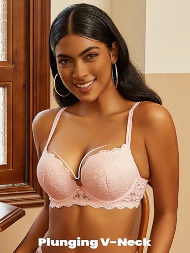 Image of Push Up Bras for Women Add 2 Cups Sexy Lace Cleavage Extra Padded Plunge Bra Underwire