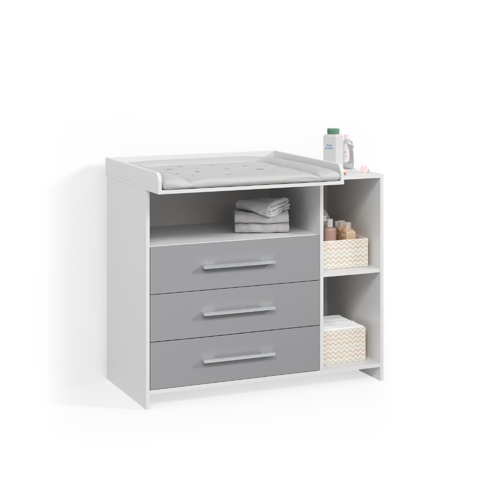 Livinity Commode à Langer Torino, Blanc/Gris, avec tiroirs