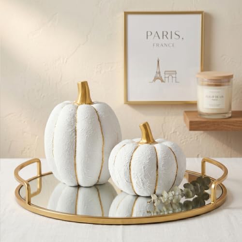 Image of FESTGLOX Fall Pumpkin Decor, 2Pcs Resin Pumpkins for Decorating