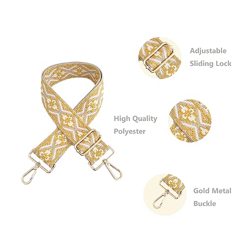 Image of Purse Strap Replacement Wide Adjustable Crossbody Shoulder Strap Guitar Straps for Handbags Flower Yellow