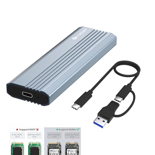 Image of Cablet NVMe M2 SSD Enclosure, USB 3.2 Gen2 10Gbps, Tool-Free NVMe Case Realtek RTL9210 Chipset, USB-C PCIe NVMe Reader, Max 8TB Aluminium Case, Supports M & B&M Key SSDs 2230 /2242 /2260 /2280 (MS902-C3)