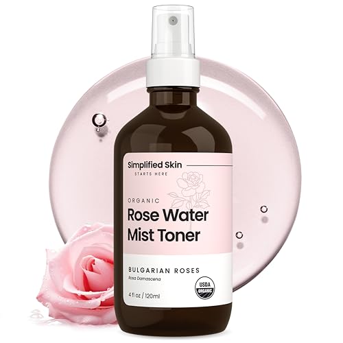 Rose Water Spray for Face & Hair – Pure USDA Organic Rosewater Toner – Refreshing Mist for Skin Care, Makeup & Locs – Natural Rose Scent, 4 Oz