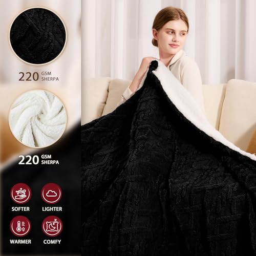 JKMAX Heated Electric Blanket Queen Size-84"x90" Heating Blanket with 10 Heating Levels & 5 Time Settings Over-Heat Protection，Winter Warmer for Adults with ETL Certification（Black）