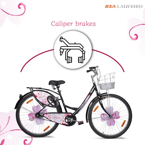 Image of BSA LADYBIRD Evita Cycle for Girls 10 to 15 Years | 2 Years Warranty | 26T Bicycle for Girls and Women with Front Basket & Integrated Carrier, 90% Assembled & Durable Rigid Frame Cycle (Black)