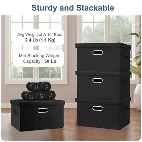 Graciadeco Medium 15" 21 Quart Collapsible Stackable Storage Bins With Lids, 1 Pack Black Foldable Fabric Closet Storage Boxes With Lids, Lidded Storage Bins 4 Handles Toy Heavy-Duty Linen Cube Box Baskets Container Organizers And Storage For Bedroom Office (15 X 11 X 8) #TOP3
