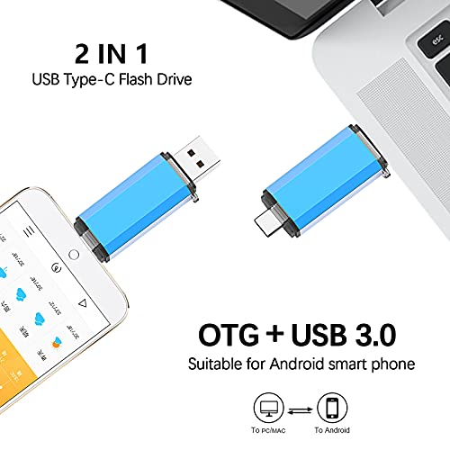 Alihelan H001-BLUE-32GB Usb C Flash Drive, Alihelan 2 In 1 Otg Dual Type C Thumb Drive 32 Gb Usb 3.0 Pen Drive Memory Stick Photo Stick For Usb-C Smartphone Tablet Mac Pc Computers Macbook Laptop thumb #2