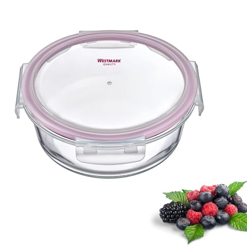 Westmark Tarro de cristal redondo, volumen de llenado: 400 ml, apto para microondas y horno, cristal, silicona/plástico, transparente/rojo, 233222E1