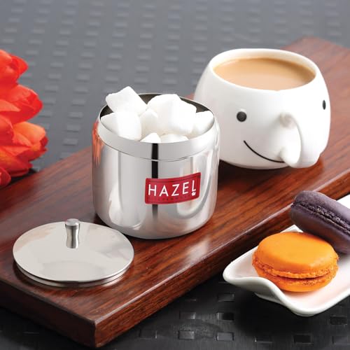 Image of HAZEL Stainless Steel Sugar Pot with Lid, 300ML Tea,Coffee & Sugar Jar, Compact Kitchen Storage Container for Countertop, Easy-to-Clean Jar