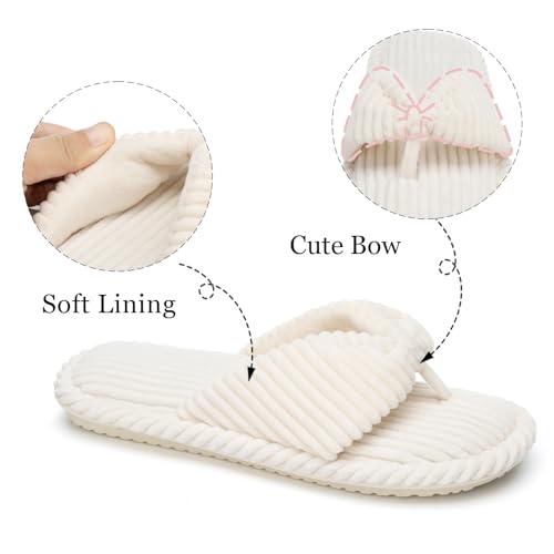 Womens Flip Flops Slippers with Memory Foam Cute Corduroy Bow House Slippers Indoors Outdoors Soft Anti-Skid Open Top3
