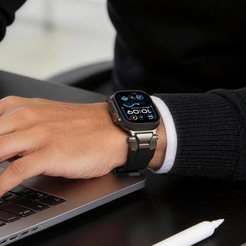 Image of ULTIMAL Rugged Band for Apple Watch Ultra 3 /2 /1 49mm, Series 11 /10 /9 /8 /7 /6 /5 /4 SE 46mm /45mm /44mm, Waterproof, Soft TPU Strap with Stainless Steel Buckle & Connectors, Sweat-Resistant, Easy to Clean, Fits 155-225mm Wrist (Black /Gray)