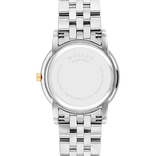 Image of Movado Museum Classic Swiss Qtz Green Mother of Pearl Dial Women's Watch|Stainless Steel & Yellow Pvd Material|Silver Color Band - 0607631