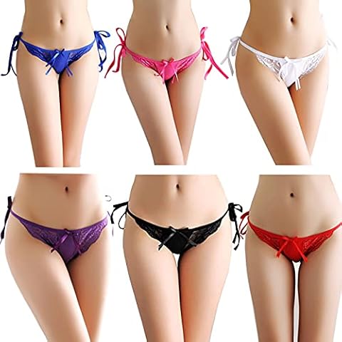 HTRUIYATY G String Thongs for Women Adjusted Side Tie Panties Lace Seamless Thong Solid Color Tanga-Multicolor Cover