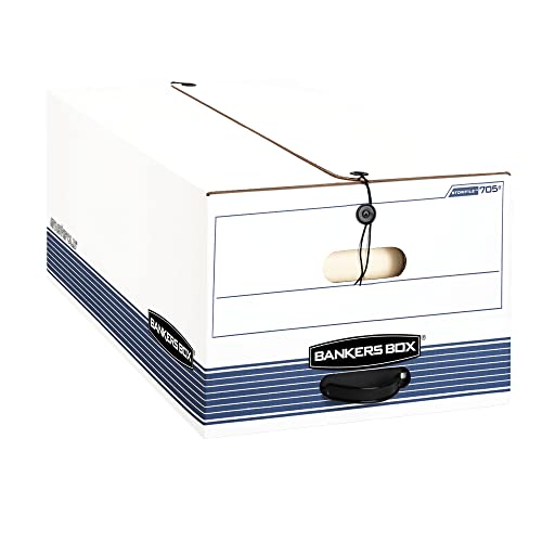 Bankers Box® Stor/File™ 60% Recycled Storage Boxes, String & Button, 24" X 15" X 10", Legal, White/Blue, Pack Of 12 #TOP1