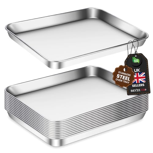 12 Pack Baking Tray Set, Stainless Steel Oven Tray Sets for Baking and Roasting, Rectangle Sheet Oven Tray for Baking Cooking, Non Toxic, Rust Free, Dishwasher Safe Metal Baking Trays for Kitchen Oven
