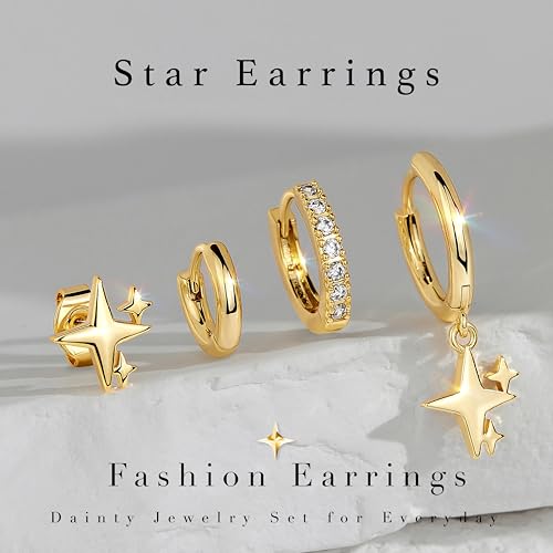 Image of Small Gold Huggie Hoop Earrings Set for Women Men Hypoallergenic 14K Plated Stack Cartilage Earrings, Sterling Silver Multiple Piercing Lightweight Mini Thin Cute Dainty Trendy Jewelry Gifts for Women