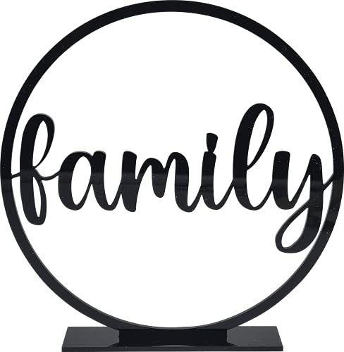 Mr. Ladele Dekoring Deko-Aufsteller Acryl mit Schriftzug Family schwarz weiß modern Deko Dekoration Dekoideen Ring zum aufstellen Haus Familie Home Dekor (Acryl Schwarz, Ø 20cm) Cover