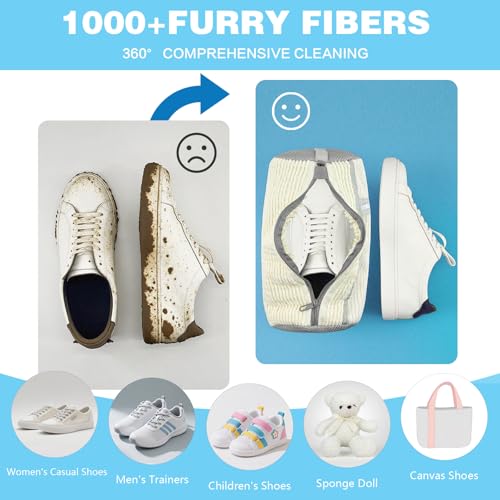 HooBnas 2Pcs Schuhwaschbeutel Waschmaschine, Schuhe Waschbeutel, Wiederverwendbar, Waschbeutel WäschenetzSchuhe Wäschesack mit 360°Reinigungsflaum, Schuhsack für Alle Waschmaschinen und Schuhe (Weiß)