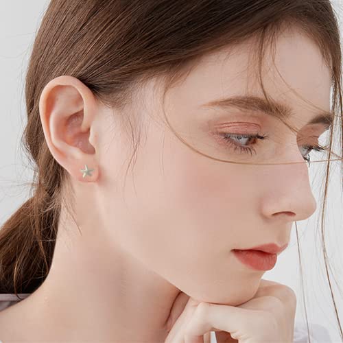 Huggie Starfish Stud Earrings For Women Teen Girls S925 Sterling Silver 18K White Gold Plated Dainty Charm Tiny Small Star Sea Coral Starfish Earrings Post Pin Hypoallergenic Beach Jewelry Gift #TOP1