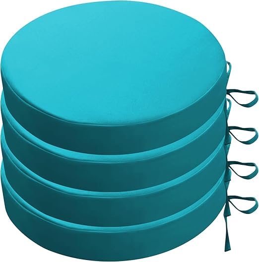 Image of D12 Chair Round Indoor Outdoor Sofa Chair Cushion, Dining, Office, Plastic, Floor Back Seat Chair Pad Handmade Quilting (Sky Blue, Round) (Set of 4)(Cushion Thinkness 5cm)