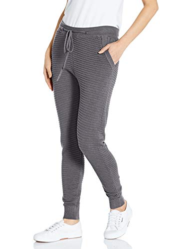 M Made in Italy Women's Ribbed Pants with Elastic Waist, Grey, Large