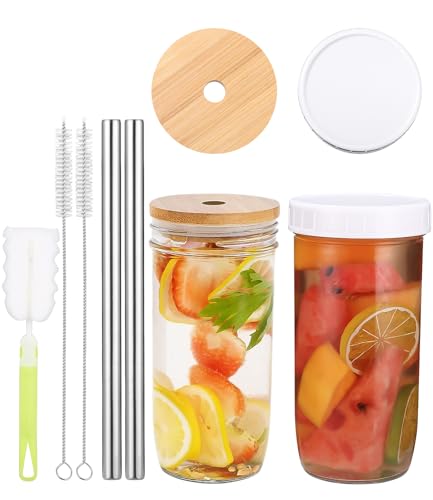 Jissta 730ML Bubble Tea Becher 2er, Trinkbecher Gläser mit Deckel und Strohhalm, Trinkgläser Bubble Tea Set, Wiederverwendbaren Becher für Iced Coffee, Smoothie, Cocktail, Bier