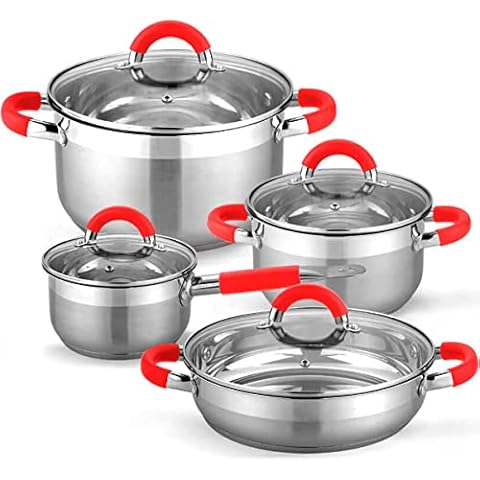 Gridinlux | Elite Chef München Topfset induktion | 8 Stück | 4 Deckel aus gehärtetem Glas Cover