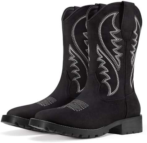 Rollda Cowboy Boots for Men Western Boots Men's Square Toe Chunky...