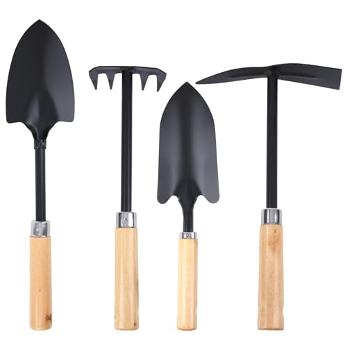 JIECHENG 4-Piece Wooden Handle Gardening Tool Set– Sturdy and Durable