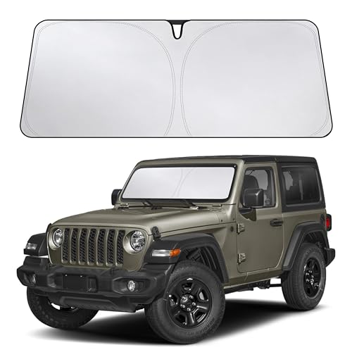 Econour Windshield Sun Shade Compatible for Jeep Wrangler & Gladiator 2018-2024 2025 2026 Sun Visor for Front Windshield & Window Sun Shade Cover UV Heat Blocker & Protector Car Accessories