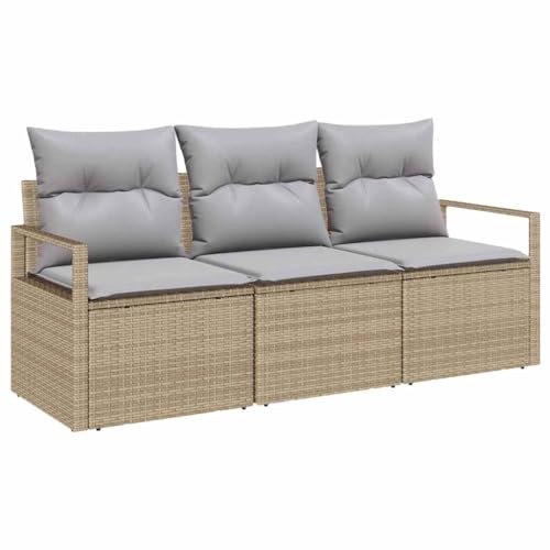 vidaXL 3-teiliges Garten-Sofa-Set mit Kissen in Beige aus Poly...