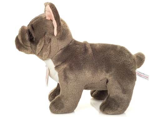 Teddy Hermann 91999 Französische Bulldogge stehend grau 30 cm, Kuscheltier, nachhaltiges Plüschtier mit recycelten Materialien