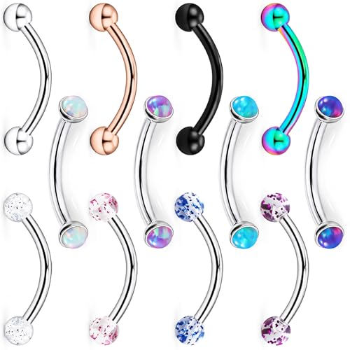 Jenxnjsjo 16g 8/10mm Eyebrow/Rook/Snug/Vertical-Labret/VCH/Snake-Eyes/Anti-Tragus/Cartilage/Daith/Belly-Button/Bridge/Hood/Surface Curved Barbell Piercing Jewelry for Women Men