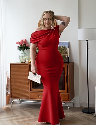 Image of YMDUCH Women's Sleeveless Off Shoulder Long Formal Party Dress | Backless,Stretch,Fitted,Mermaid,One Shoulder,Bodycon,Elegant,Slim,Formal,Solid,Evening,Wedding Guest,Bridesmaid,Maxi
