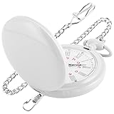 Realpoo White Smooth Cover Quartz Pocket Watch, Fashionable Roman Digital White Dial with Waist Chain Pocket Watches for Men-Green