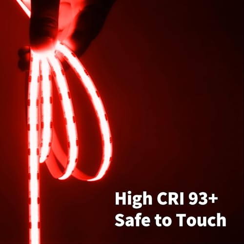 Image of COB Led Strip Lights Red, 32.8FT /10M 24V Cob Led Tape Lights 3200Leds CRI 93+ Flexible Dimmable Super Bright Lights Strip for Bedroom, Mirror, Cabinet, Kitchen Room Decor(with Adapter)