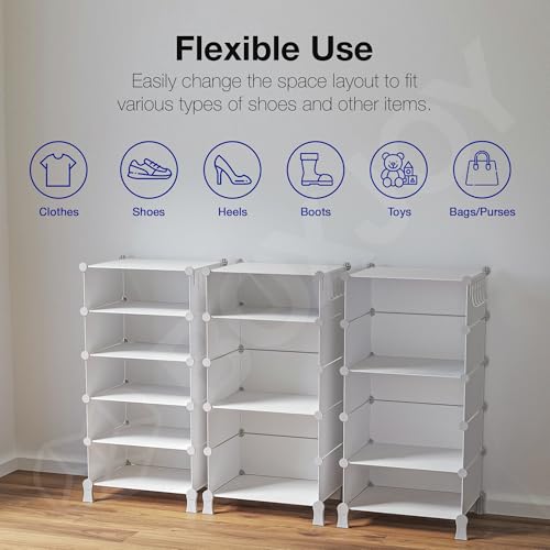 Image of BOXJOY 5 Shelf Shoe Rack Box Organizer with 5 Doors, Strong Magnets & 5 Hook Steel Holder for Home Storage, PP Plastic Cabinets with Metal Frame, Chappal Slipper Stand (White Rack, Translucent Door)