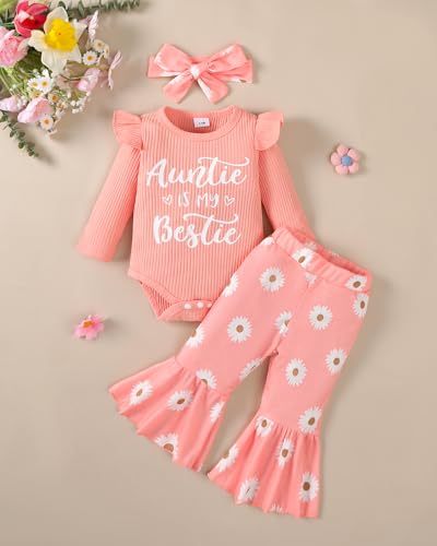 Jecson Newborn Baby Girl Clothes: Soft Cotton Infant Outfits Ruffles Sleeve Romper & Pants Set Cute Fall Home Outing 0-18M2
