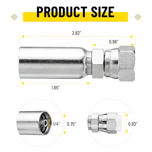 Image of 12 Pack 1 /4 inch Hydraulic Hose Fittings, 1 /4 inch I.D. Hose x 3 /8 inch JIC 37 Female with Protection Cover Hydraulic Hose End Swivel Crimp Fitting Kits