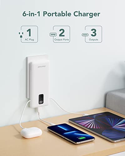 Image of charmast Portable Charger with Built-in Cables and Wall Plug, 10000mAh USB C Portable Power Bank, Potable Phone Charger, Travel Essentials Compatible with iPhones, Samsung Galaxy, iPad