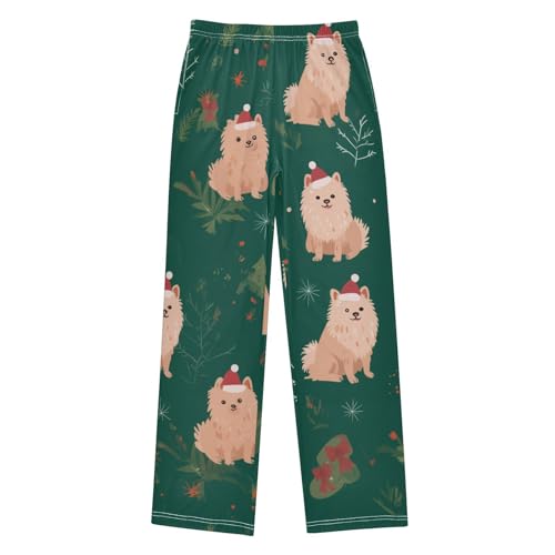 ZZXXB Pomeranian Mistletoe Branches Boys Long Pants Soft Trousers Elastic Waist Kids Lounge Bottoms with Pockets S-XL