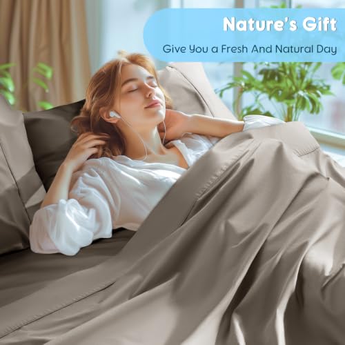 Image of SONORO KATE 1000 Series 100% Egyptian Cotton King Sheet Set,4 Pieces | Soft,Breathable Long Staple,Sateen Weave,Luxury 5-Star Hotel Bed Sheets,16 inch Deep Pocket,Taupe