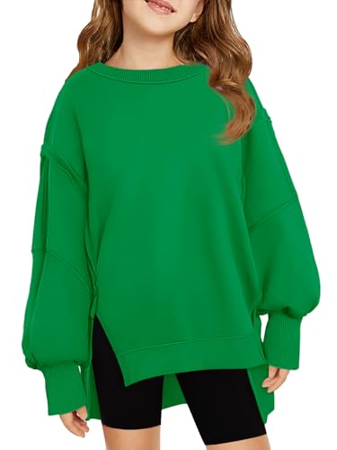 Haloumoning Girls Oversized Sweatshirt Long Sleeve Crewneck Kids Lightweight Cute Pullover Tops 5-14 Years