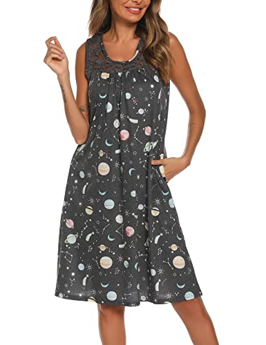 Yozly Nightgowns For Women Soft Sleeveless Lace Night Gowns Grey Planet, Large #TOP2