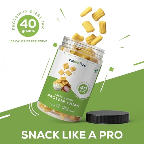 Image of Eat Anytime - Multigrain Protein Chips, Cream N Onion | 40 g protein per pack | Baked, Not Fried | No Palm Oil | High Protein, Low Calories (under 160) | 150 g
