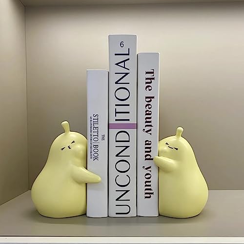 Hmrcyte Cute Ceramic Book Holder, Yellow Pear Ceramic Book Bookends Ornaments, Creative Decorative Book Stand Stopper For Kids, Office Desktop, Book Shelves, Study Room, Home Decor, Gifts, 1 Pair #TOP2