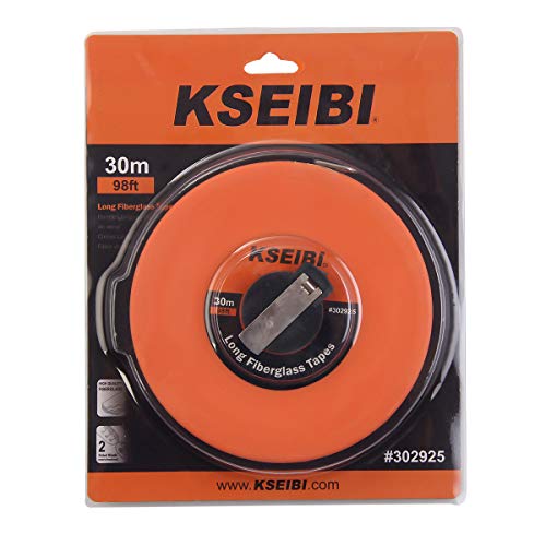 Image of KSEIBI 302940 Closed Reel Long Tape Measure 165 ft Flexible Fiberglass Double Face Printing Inch /Metric for Land, Yard Distance Measurement, and Construction Work (165ft / 50m)