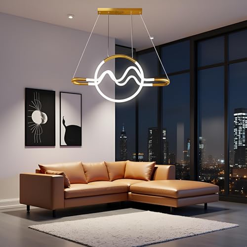 Image of Avior Modern LED Chandelier, Creative 3 Ring Pendant Lamp with Height-Adjustable Pendant Light, Living Room Chandelier, Bedroom, Dining Room Pendant Light (Ch27)