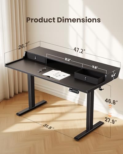 Image of ErGear Electric Standing Desk with Drawers, 48″ x 24″ Gaming Table Compatible Monitor Stand, Stand up Desks, Home Office Height-Adjustable Desk with Storage Shelf, 4 Preset Heights, Black