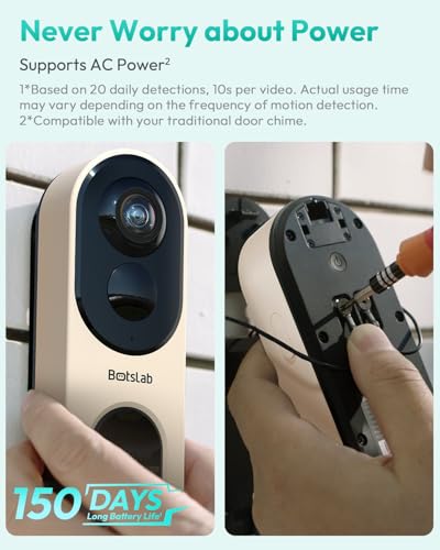 BOTSLAB 5MP Doorbell Camera, 180° Head-to-Toe View, 32GB SD Card, Gold - image 7