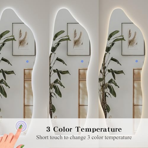 Image of QDSSDECO 63 inch x 24 inch LED Full Length Wall Mirror, Wavy Frameless Design